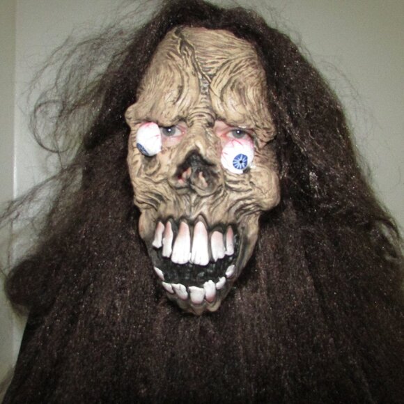 Scary Caveman Zombie Long Haired Halloween Mask - Picture 1 of 6